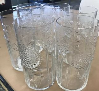 6 Vtg Iittala Mid Century Modern Oiva Toikka Flora Clear 5 1/4” Drink Glass Set