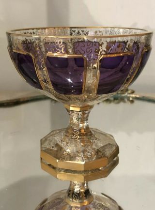 Antique Bohemian Moser Sorbet Goblet Chalice Glass Amethyst Gold Gilt CANDY BOWL 3