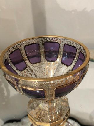 Antique Bohemian Moser Sorbet Goblet Chalice Glass Amethyst Gold Gilt CANDY BOWL 4