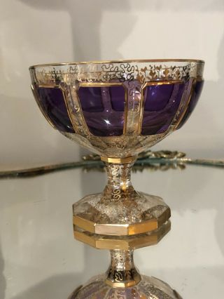 Antique Bohemian Moser Sorbet Goblet Chalice Glass Amethyst Gold Gilt CANDY BOWL 5