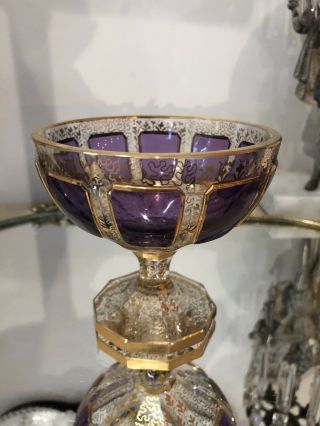 Antique Bohemian Moser Sorbet Goblet Chalice Glass Amethyst Gold Gilt CANDY BOWL 6