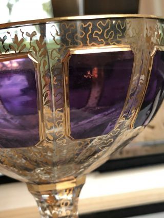 Antique Bohemian Moser Sorbet Goblet Chalice Glass Amethyst Gold Gilt CANDY BOWL 8