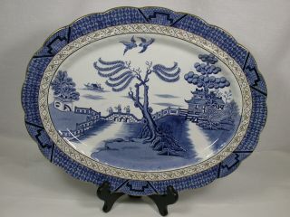 Booths Real Old Willow Blue 9072 Large Serving Platter 17 " X 13 " Vgc 1920s Rare