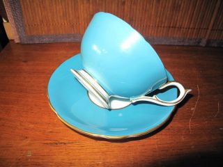 Aynsley Bone China Footed Cup & Saucer Turquoise Orchard Fruit Rich Gold 2684 8