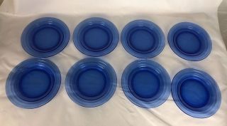8 Vintage Moderntone Cobalt Blue Glass 9” Dinner Plates Hazel Atlas 1934 - 1942