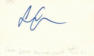 Sean Lennon Musician Son Of John Lennon And Yoko Autographed Signed Index Card