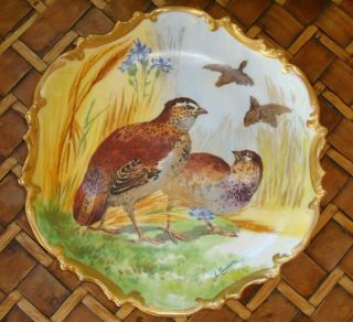 Antique Limoges Coronet Hand Painted Signed " L.  Coudert " Plate,  Game Bird 10 "