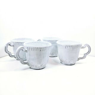 Set Of 4 Vietri Incanto White Baroque Scalloped Cups Mugs Artisan Crafted Italy