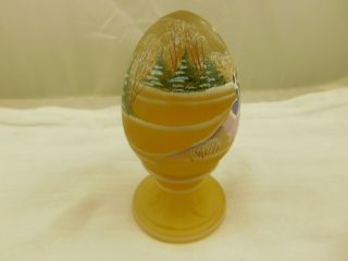 Vintage Fenton Glass Amber Hand Painted Christmas Egg Ltd Ed Signed Number 4