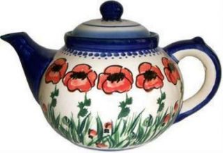 Boleslawiec Stoneware Polish Pottery Unikat Teapot Coffee Pot " Poppy Field "