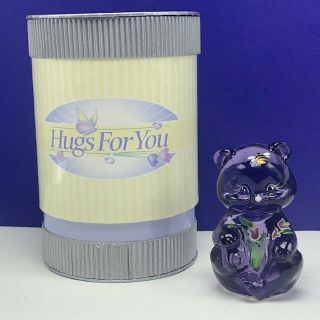 Fenton Art Glass Bear Figurine Hugs For You Nib Box Sculpture Purple Violet Usa