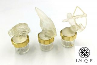 Art Deco Style Set Of 3 Mini Perfume Bottles Signed Lalique Parfums