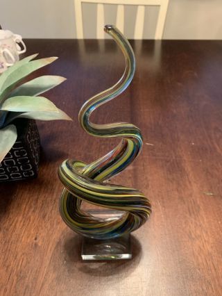 Swirl Murano Abstract Modern Form Art Glass Sculpture On Base