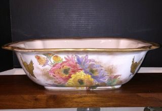 Ant.  Royal Doulton Porcelain Gilt Foot Bath / Rect.  Bowl Hand Painted 17 " By 14 "