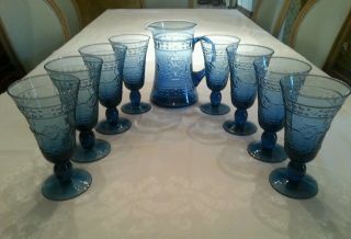 Studio Nova Adirondack Blue Beverage Pitcher & 8 Water Goblets