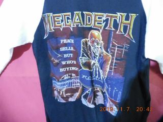 Vintage Rare Megadeth Sz L Raglan Sleeve Shirt Peace Sells On Tour Heavy Metal