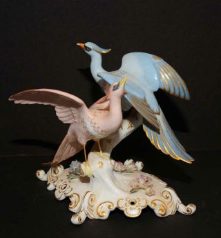 Royal Crown Derby Porcelain Chelsea Pink & Blue Double Bird Figurine