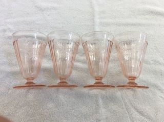 4 Pink Mayfair Open Rose By Anchor Hocking 5 3/8 " Footed Tumblers