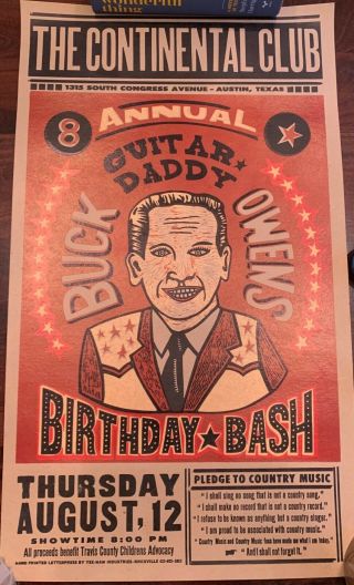Buck Owens Poster 8th Annual Birthday Bash Yee - Haw Industries Letterpress