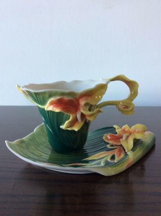 Fz01813 Franz Porcelain Canna Lily Flower Cup/saucer Set In The Box Rare.