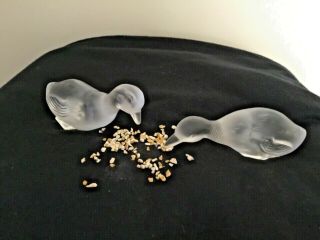 Pair Frosted Crystal Baccarat Ducks Signed Collectible