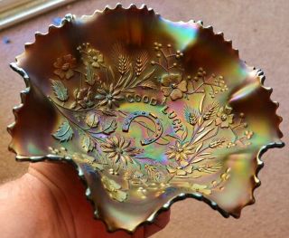Antique Northwood Good Luck Amethyst Carnival Glass Bowl,  Exc.  Cond.