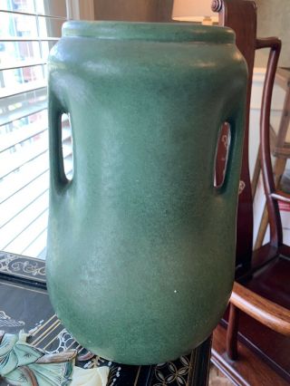 1913: Rare Brush Mccoy Art Pottery Vase Matte Green (10.  75”) Antique