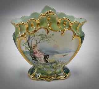 Antique Victorian Delinieres Hand Painted Limoges Portrait Vase Stunning