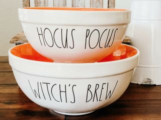 Rae Dunn Hocus Pocus & Witch’s Brew Bowl Set Of 2 Orange Inside Halloween