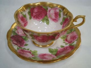 Vintage Royal Albert Bone China Old English Rose & Heavy Gold Tea Cup & Saucer