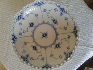 Royal Copenhagen Blue Fluted Full Laced Footed Compote Cake Dish 1023 Signed