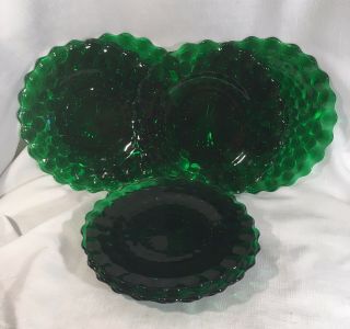 7 Anchor Hocking Forest Green Bubble Dinner Plates 9 7/8 Inches Depression Glass 2