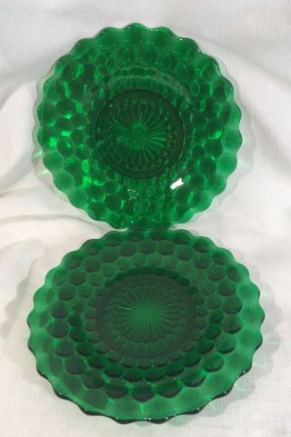 7 Anchor Hocking Forest Green Bubble Dinner Plates 9 7/8 Inches Depression Glass 5
