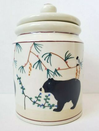 Vintage Hartstone Pottery Usa Hand Painted Ceramic Canister Or Cookie Jar Bears
