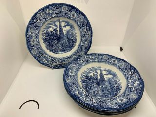 Staffordshire Ironstone Liberty Blue Soup Bowl Old North Church,  8.  75 " Set Of 8