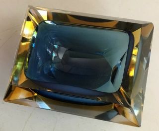 vintage Italian Murano Sommerso faceted glass ashtray heavy blue golden rootbeer 6