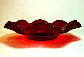 Vintage Blenko Huge 14 " Ruby Red Glass Center Piece Ruffle Bowl.  Wow