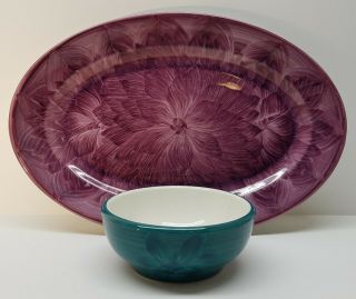 Vintage 5 1/4 " Bowl And 13 1/4 " Platter Wallace China Dahlia Pattern Design