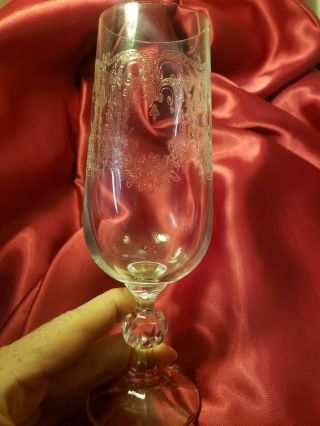6 Vintage.  Etched Romantic Crystal Stemware Champagne Glasses Wedding
