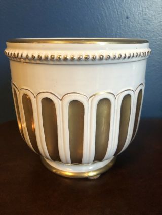 Hollywood Regency Mcm Zaccagnini White - Gold Italy Planter Vase 1696/642 7 In
