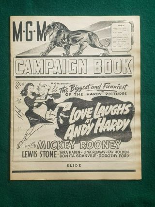 Mgm Movie Campaign Book Love Laughs At Andy Hardy Mickey Rooney Lewis Stone