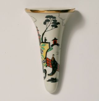 Rare Vintage Art Deco Noritake Wall Pocket Vase - Lady With Deco Pagoda Scenic