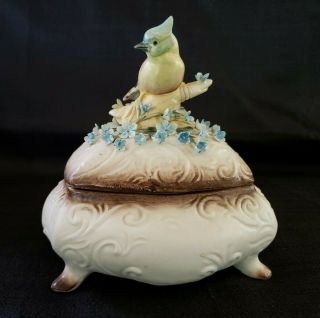 Antique Mollica Capodimonte Box With Lid,  Bird And Flower,  Neopolitan N Mark