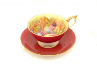 Aynsley Hand Painted Orchard Fruit Signed Jones Cabinet Tea Cup And Saucer