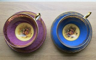 Aynsley Orchard Fruit Tea Cups & Saucers (set Of 2) - Blue And Purple