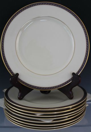 8 Pc Vintage Lenox Hamilton Porcelain Presidential Cobalt Gold Salad Plate Set