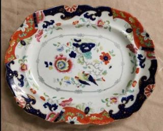 Ironstone China Platter Mason Patent Mandalay Blue 10x8