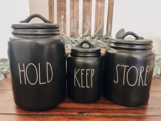 Rae Dunn Black “keep”,  “hold” & “store” Canister Set Of 3 Ll Vhtf Rare