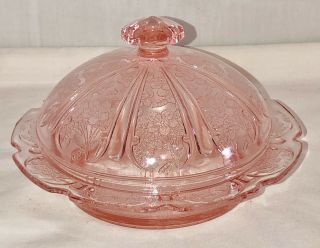 Vintage Jeannette Cherry Blossom Pink Butter Dish W/cover