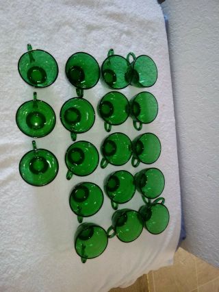 VINTAGE ANCHOR HOCKING GREEN GLASS PUNCH BOWL BASE 18 CUPS MC GLASS LADLE 7